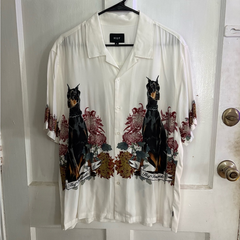 HUF White Shirt with Doberman and Floral Design